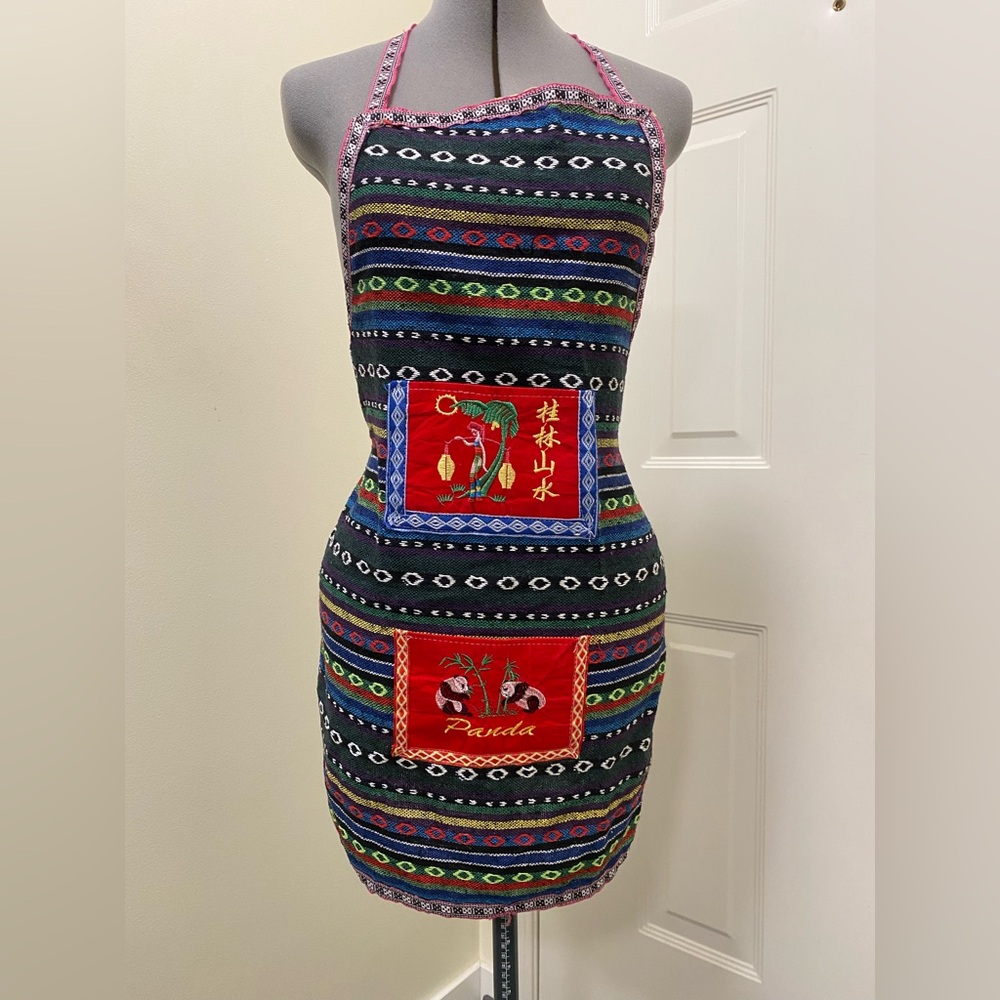Vintage Unisex Cotton Striped Ethnic Apron